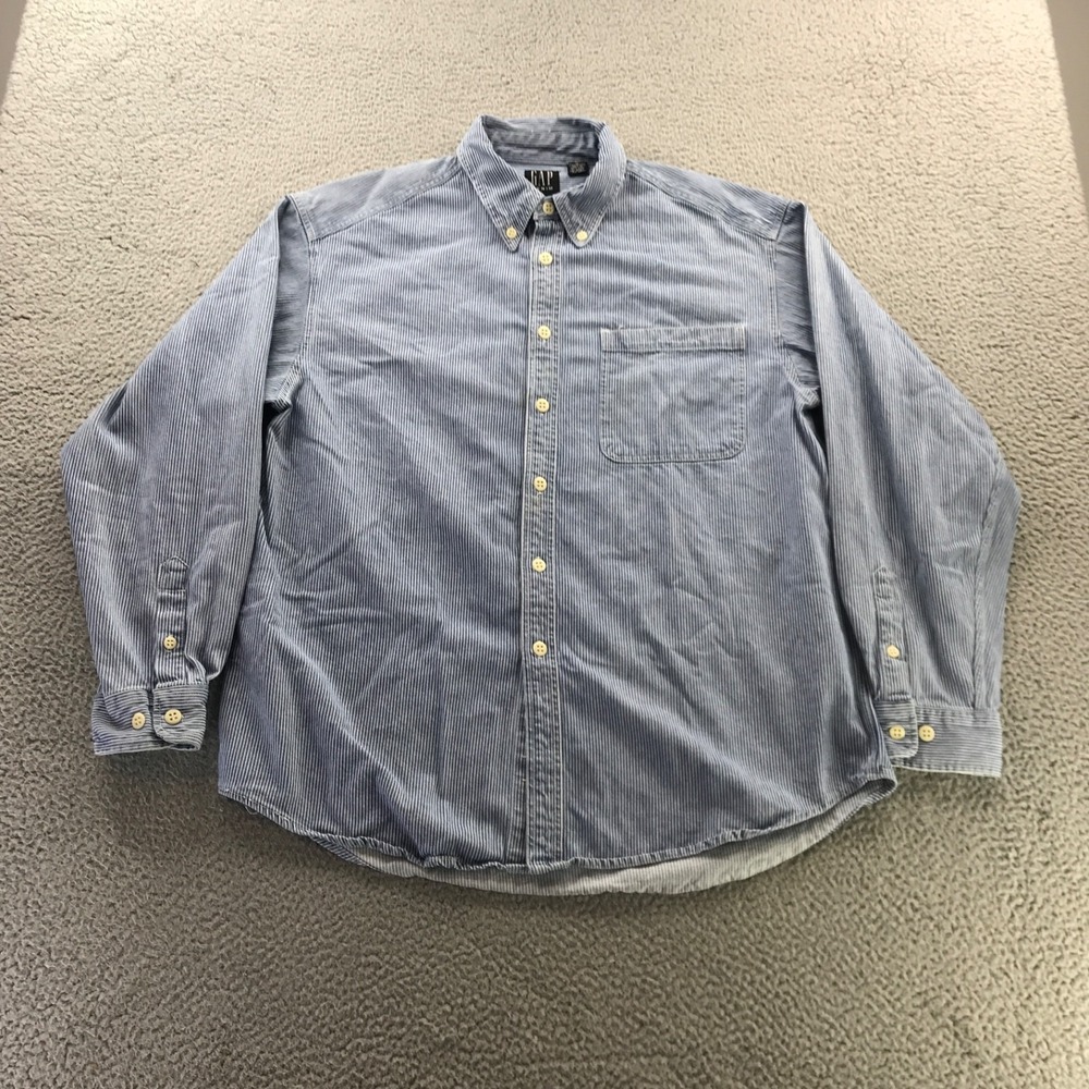Vintage GAP Shirt Men Extra Large Denim Hickory Striped Long Sleeve Heritage 90s